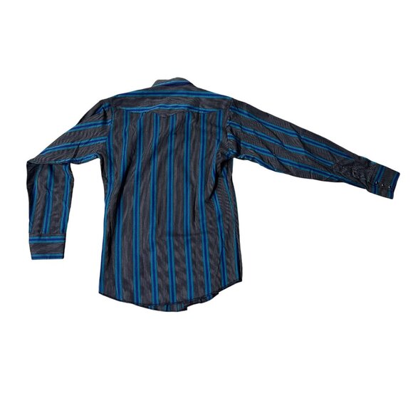 Vintage Panhandle Slim Western Pearl Snap Shirt Black Blue Striped Long Sleeve - Picture 3 of 8